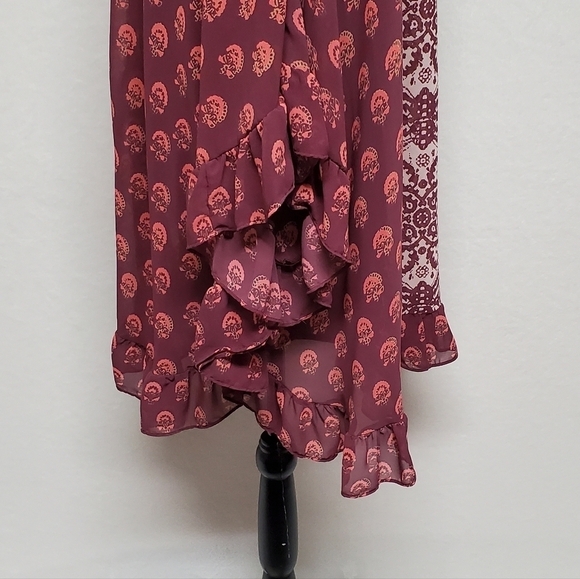 FREE People Marla Dreams Red Paisley Boho Flutter Sleeve Mini Kaftan Dress XS - Picture 7 of 12